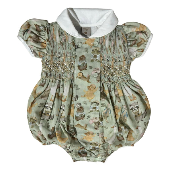 Karlo Whimsical Animals Boy Handsmocked Romper