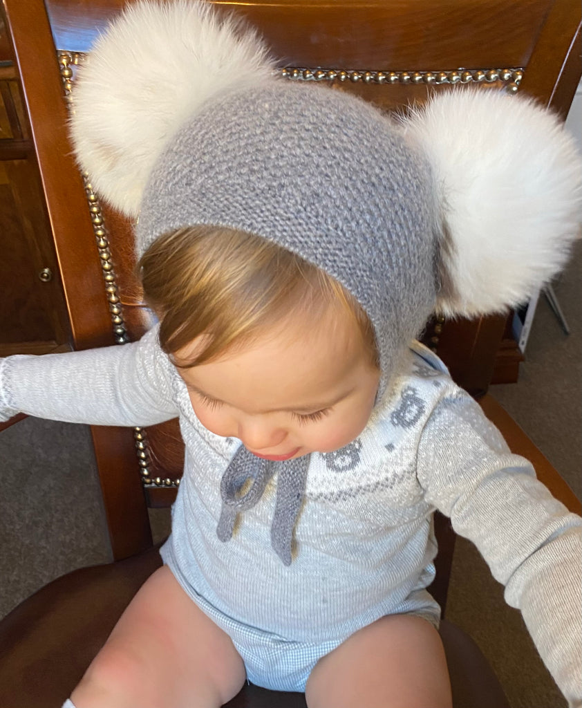 Capri Grey Cashmere PomPom Bonnet - Piccoli & Co 