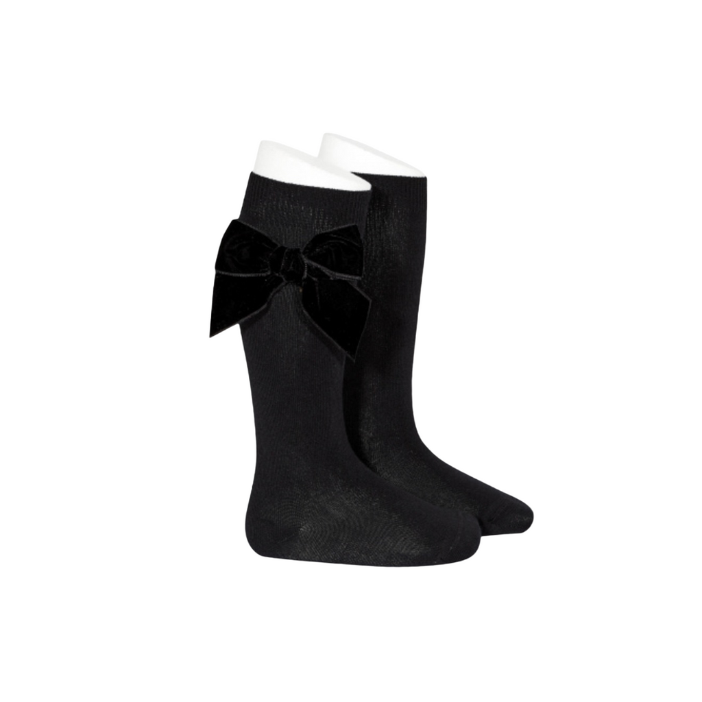 Nathalie Velvet Bow High Socks - Piccoli & Co 