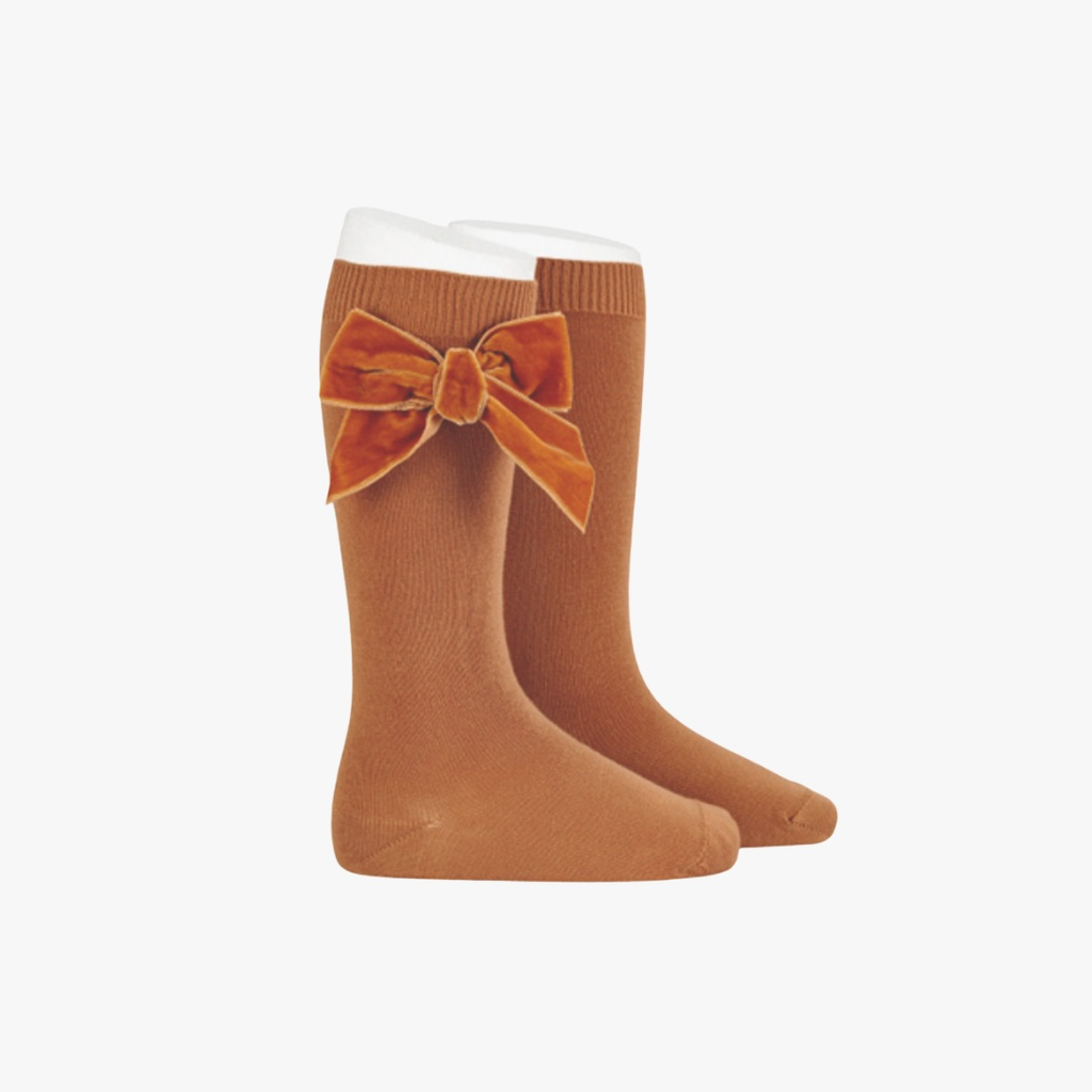 Nathalie Velvet Bow High Socks - Piccoli & Co 