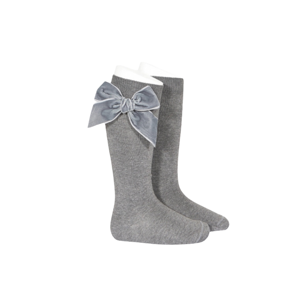 Nathalie Velvet Bow High Socks - Piccoli & Co 